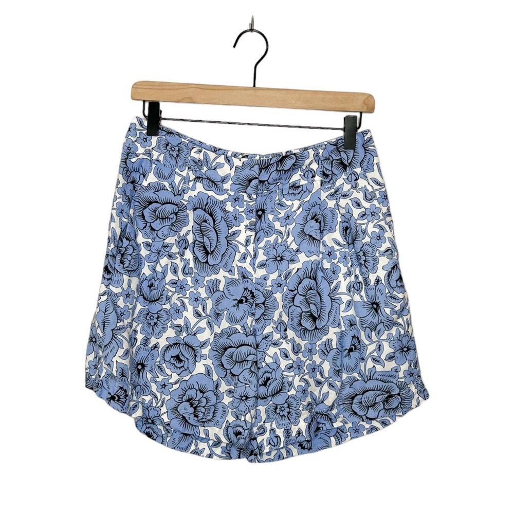Ann Taylor High Waist Blue‎ Floral Print Linen Blend Shorts Small S